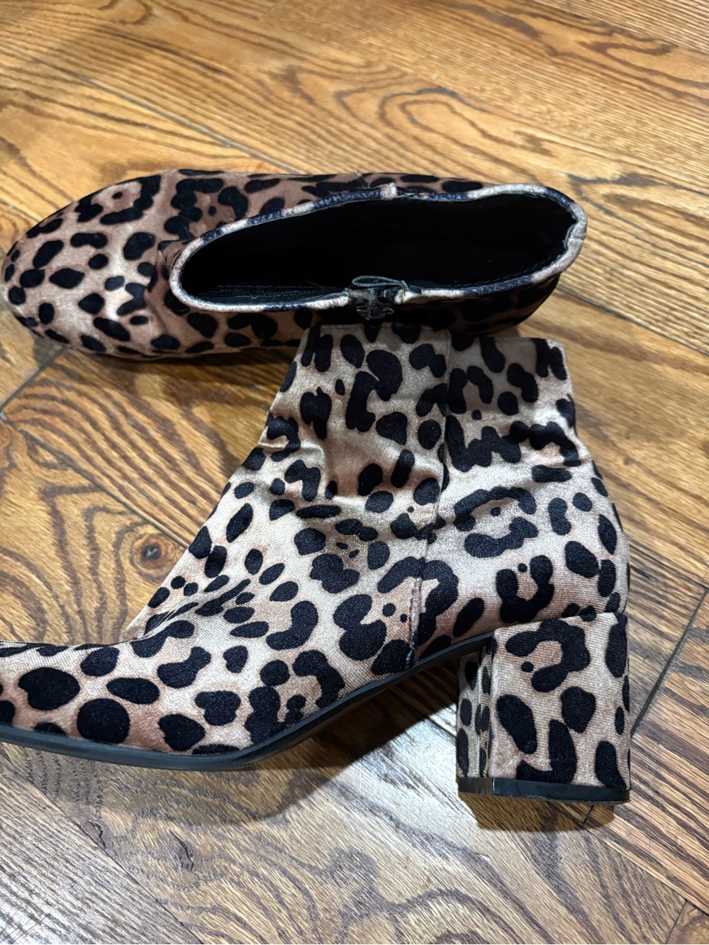 a new day Leopard Print Block Heel Ankle Boots - Brown/Black